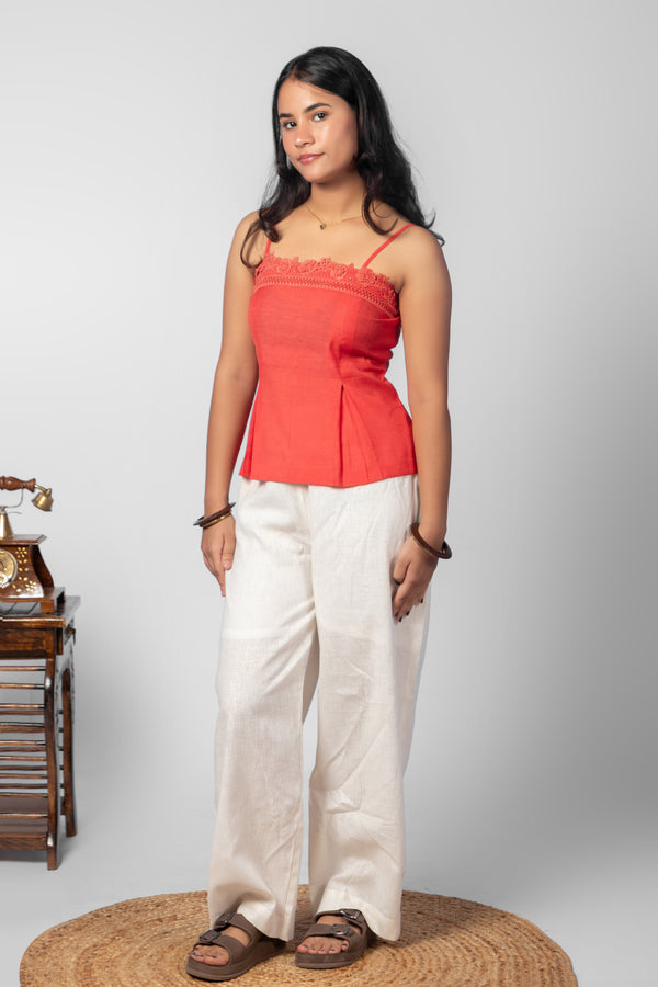Coral Pink Lace-Trimmed Cami Set