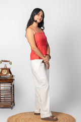 Coral Pink Lace-Trimmed Cami Set