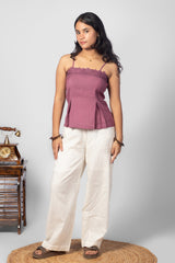 Mauve Lace-Trimmed Spaghetti Strap Top