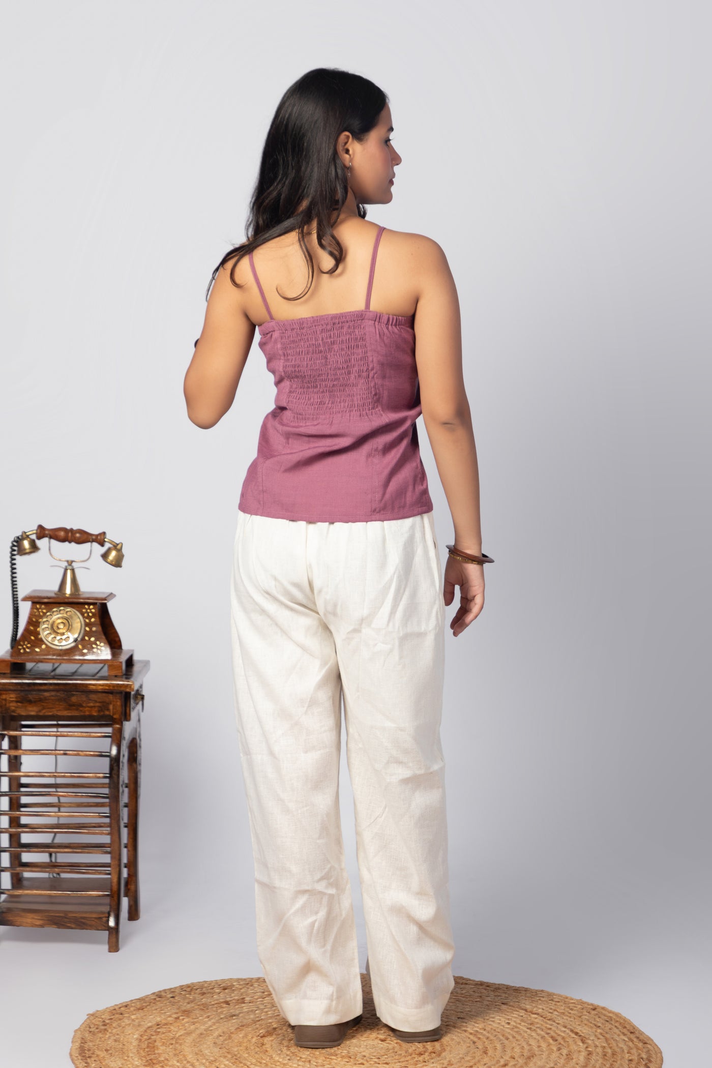 Mauve Lace-Trimmed Spaghetti Strap Top