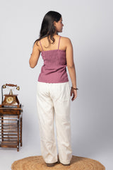 Mauve Lace-Trimmed Spaghetti Strap Top