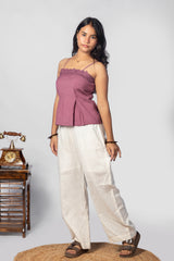 Mauve Lace-Trimmed Spaghetti Strap Top