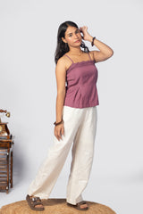 Mauve Lace-Trimmed Spaghetti Strap Top