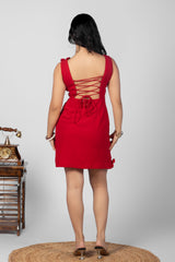 Crimson Bloom Backless Dress