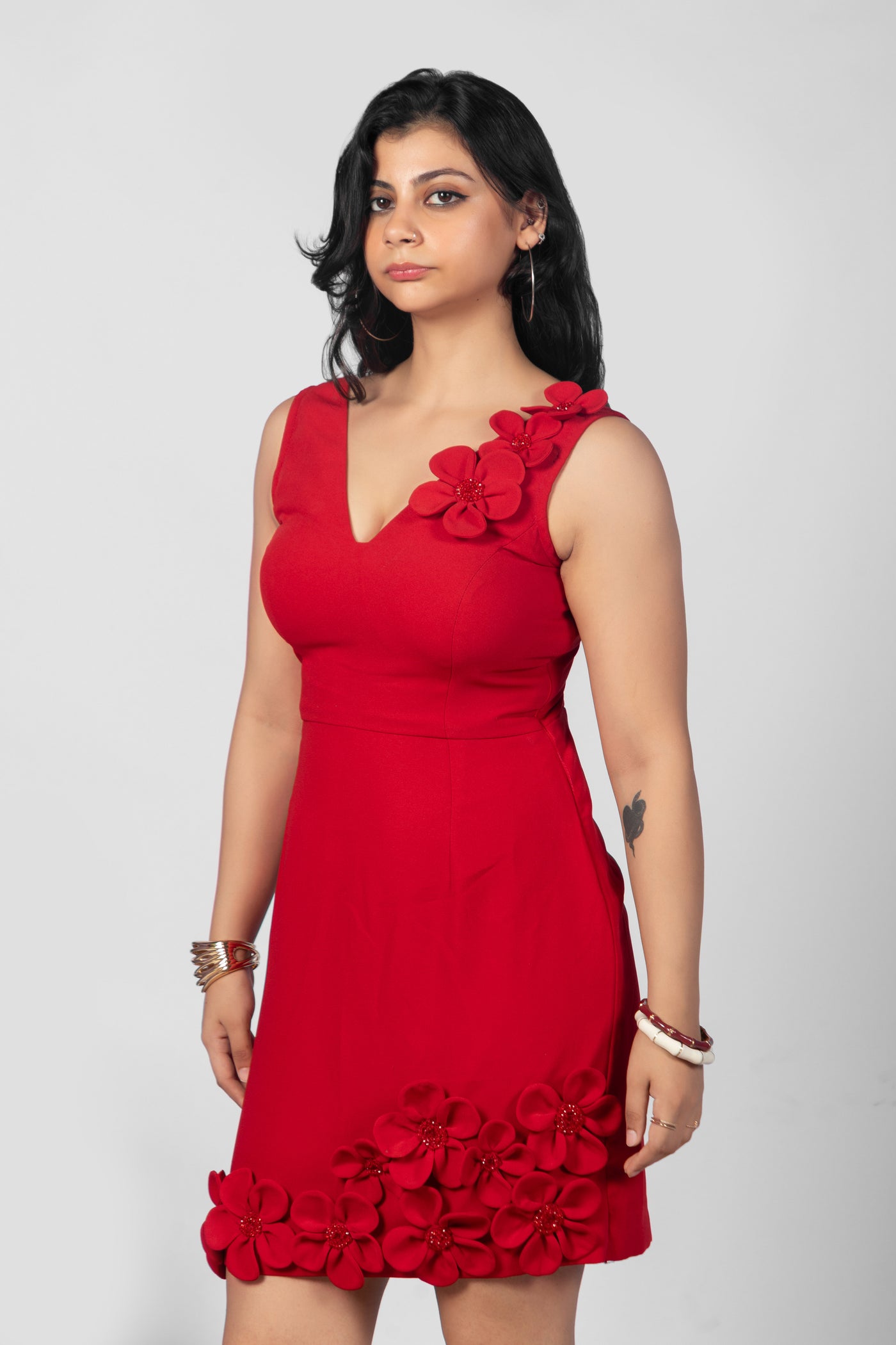 Crimson Bloom Backless Dress