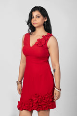 Crimson Bloom Backless Dress