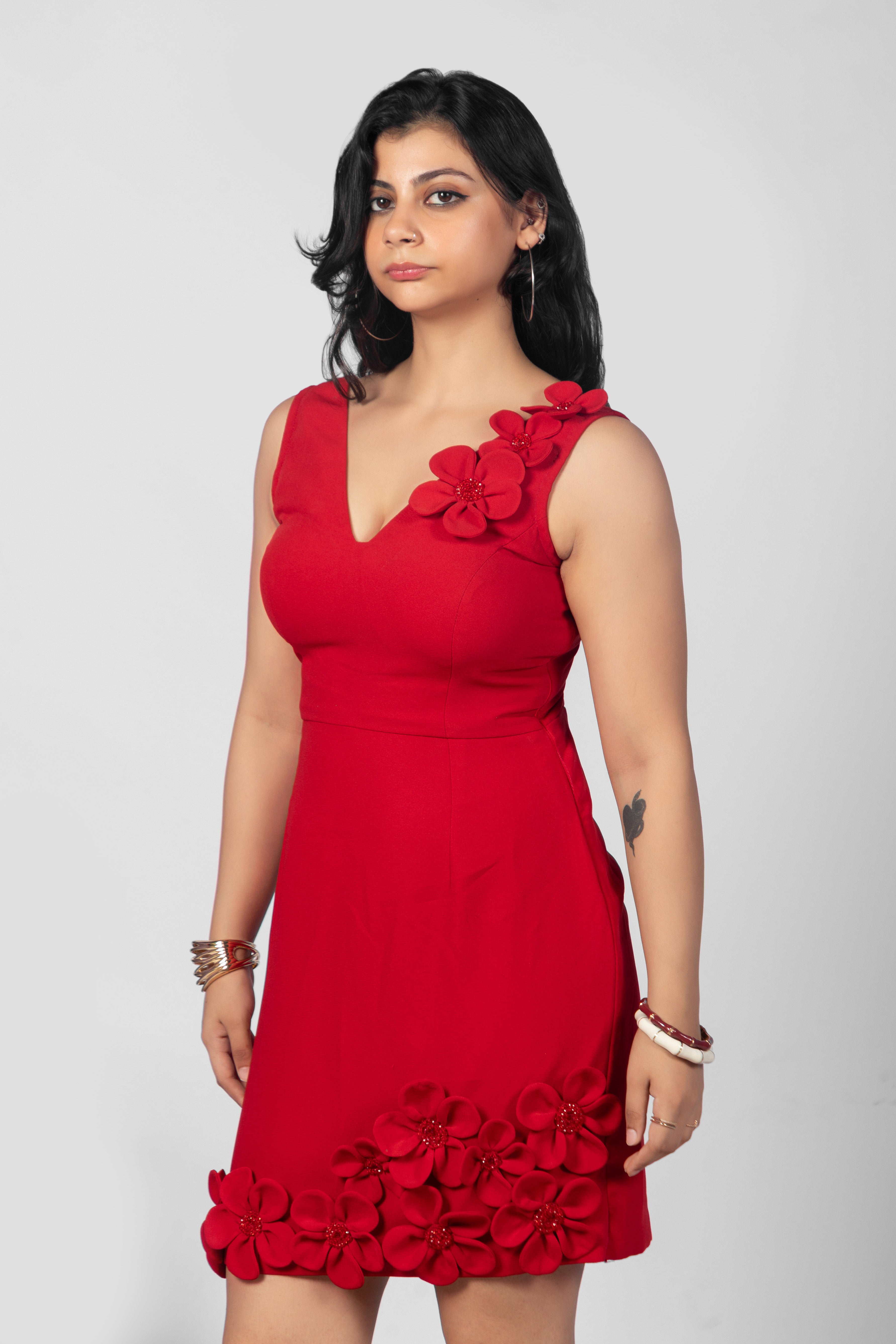 Crimson Bloom Backless Dress