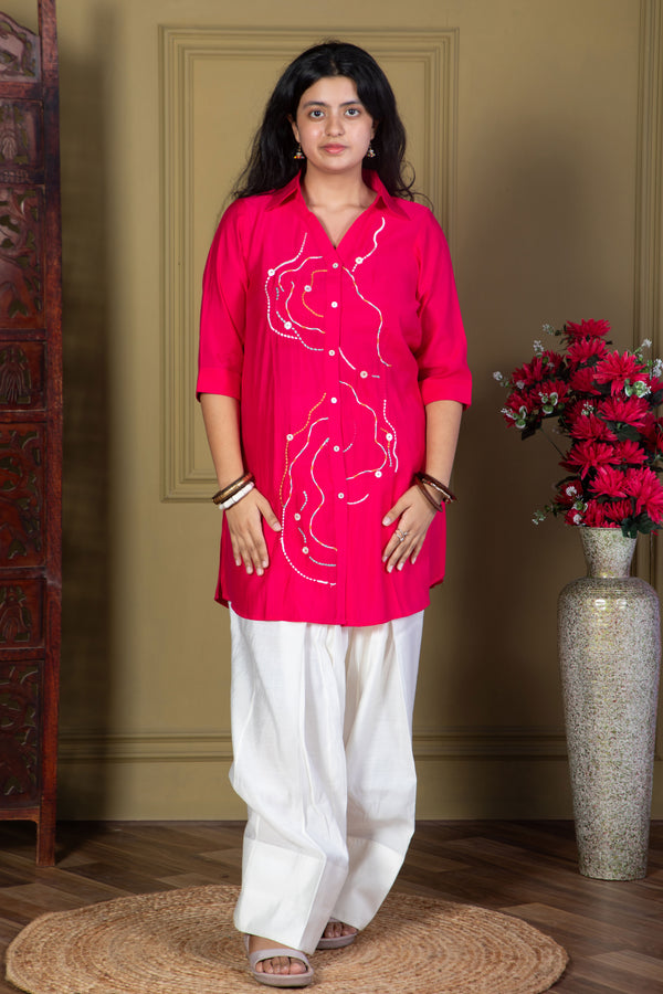 Fuchsia Embroidered Shirt with Farshi Salwar