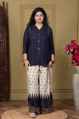 Navy Blue Kurta & Printed Palazzo Set