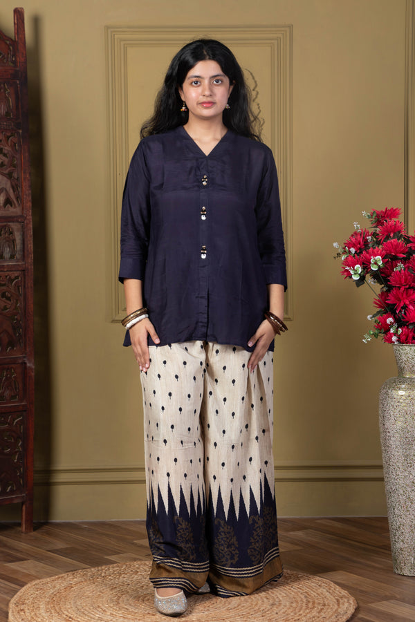 Navy Blue Kurta & Printed Palazzo Set
