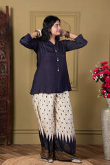 Navy Blue Kurta & Printed Palazzo Set