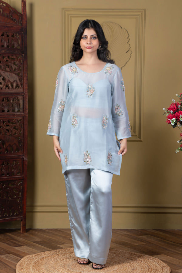 Powder Blue Embellished Kurta Set