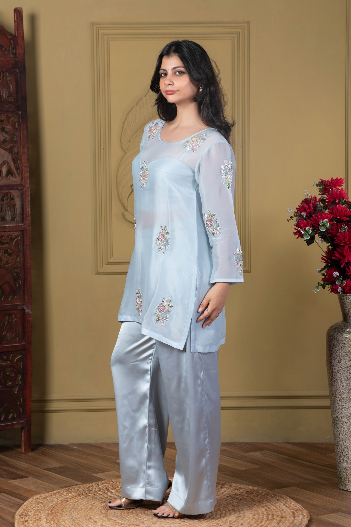 Powder Blue Embellished Kurta Set