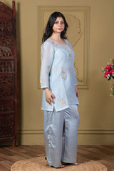 Powder Blue Embellished Kurta Set