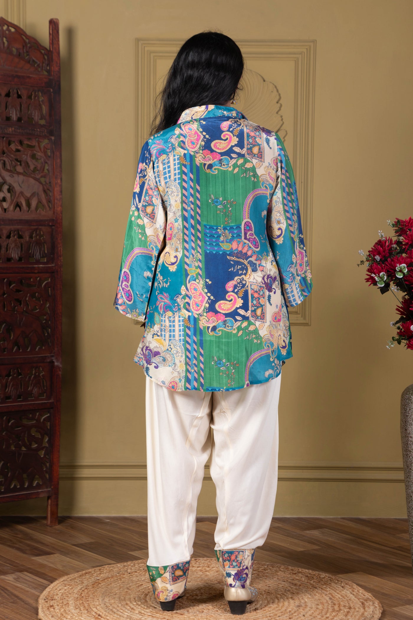 Teal Printed Fusion Kurta Set