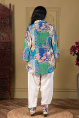 Teal Printed Fusion Kurta Set