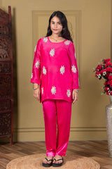 Fuchsia Pink Embroidered 3 piece Kurta Set