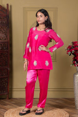 Fuchsia Pink Embroidered 3 piece Kurta Set