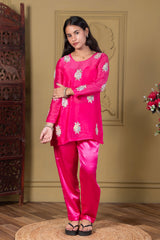 Fuchsia Pink Embroidered 3 piece Kurta Set