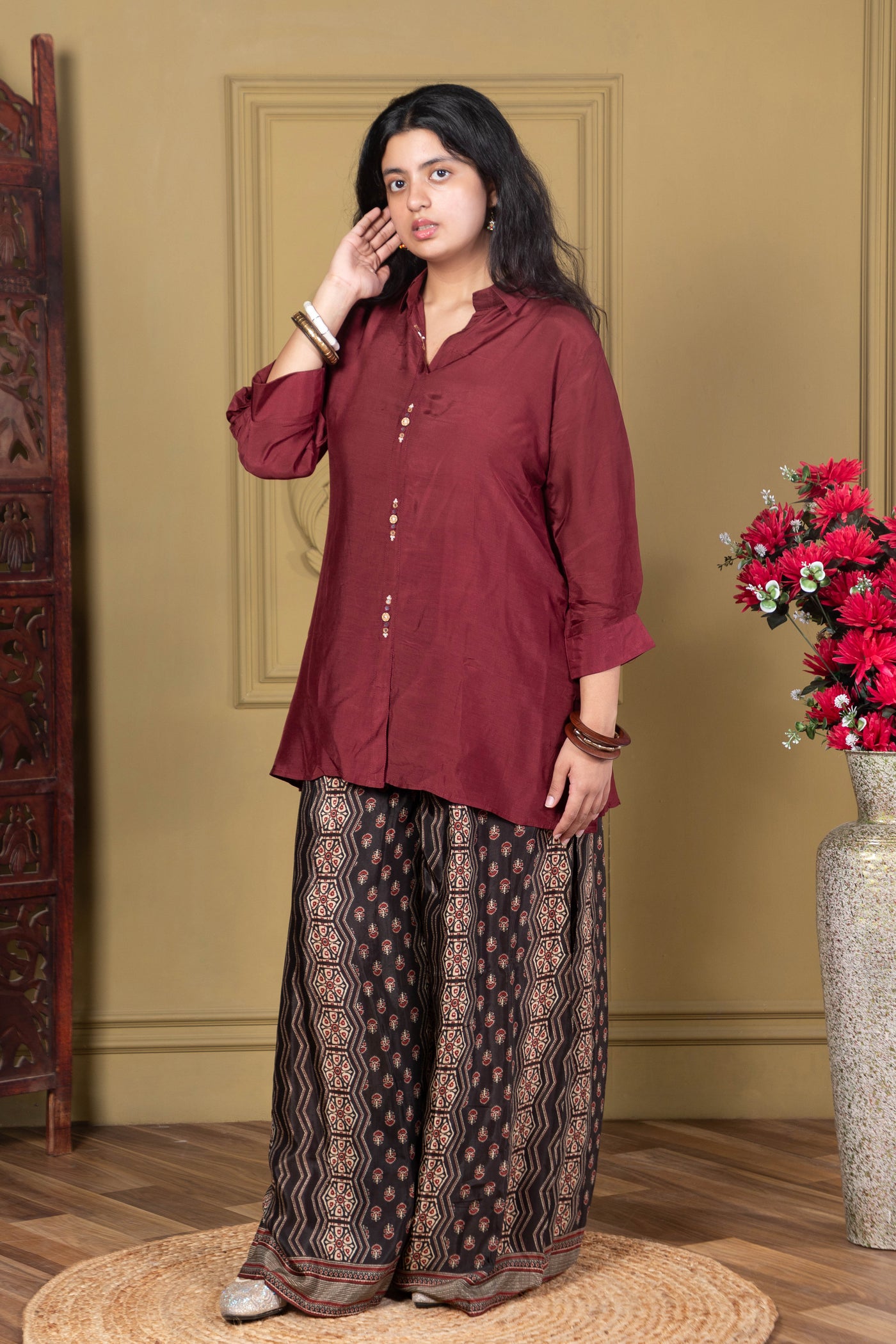 Maroon Kurta & Printed Palazzo Set
