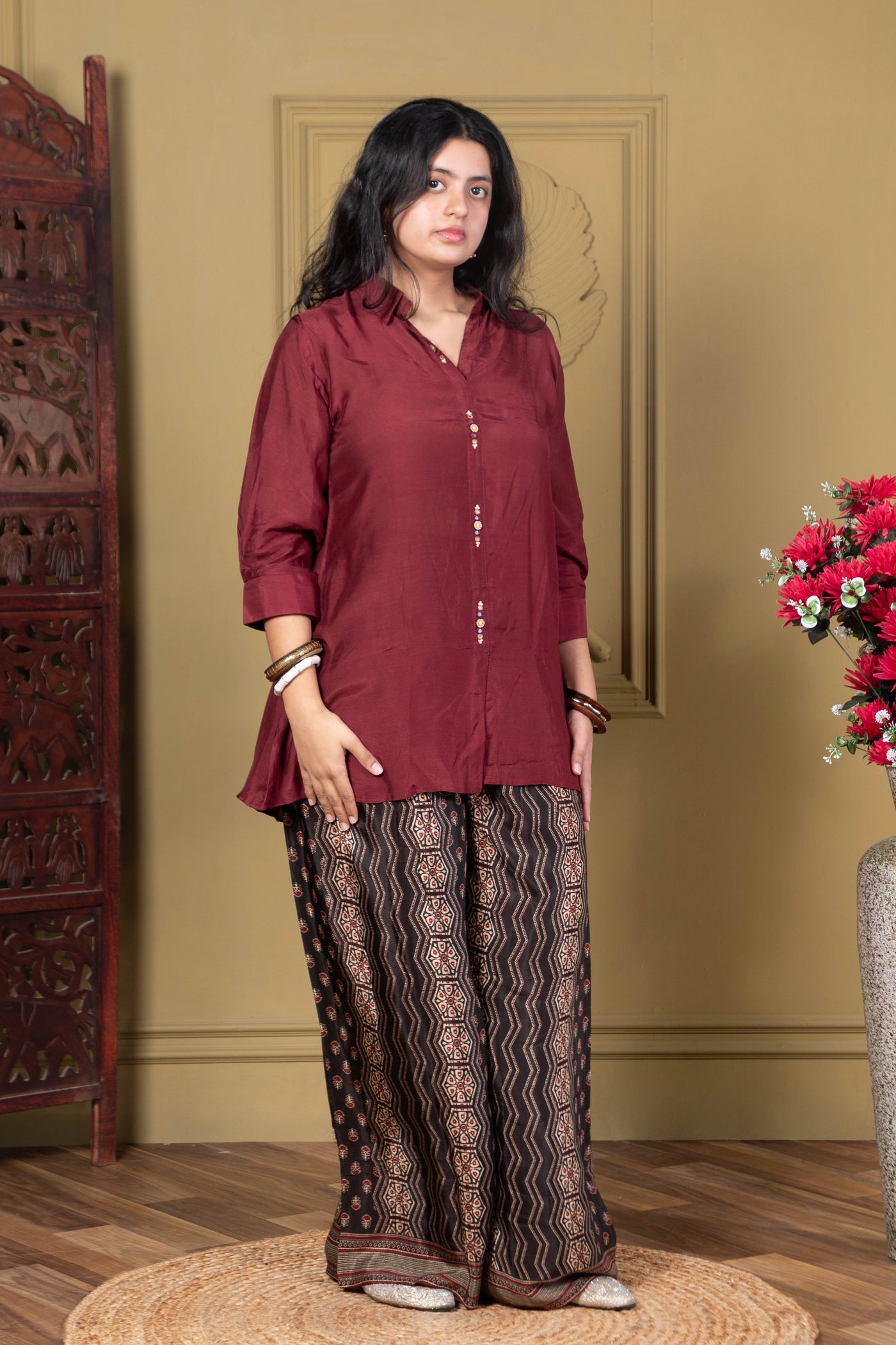 Maroon Kurta & Printed Palazzo Set