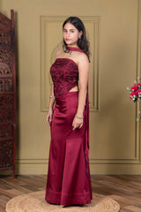 Burgundy Corset with Draping flared Skirt
