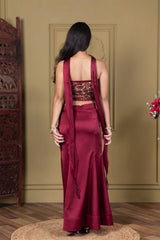 Burgundy Corset with Draping flared Skirt