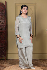 Sage Grey Green Embroidered Kurta Set